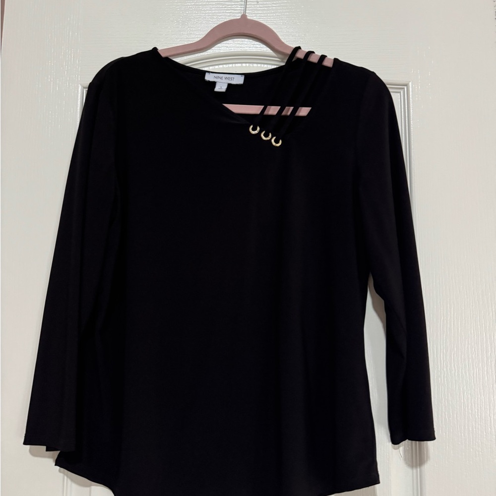 Nine West Black Blouse with Unique Strap Detail